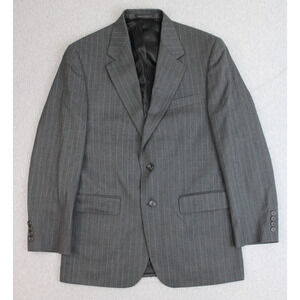 Chaps Blazer Suit Jacket Mens Size 38R Gray Striped Two Button Front Wool